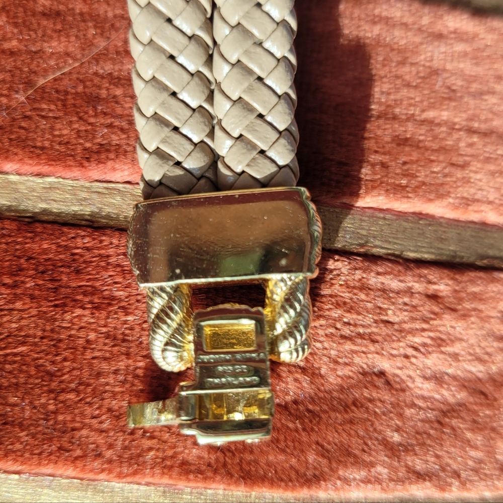 Judith Ripka Gold and Beige Braided Leather Bracelet with Crystal Accents - Picture 3 of 8